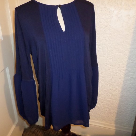 August Silk Navy White Striped Pleated-Back Sleeveless Dress size XL